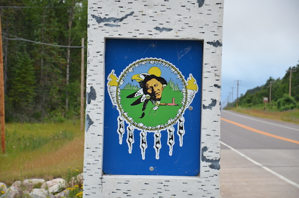 Lac du Flambeau roadside emblem at entrance to reservation