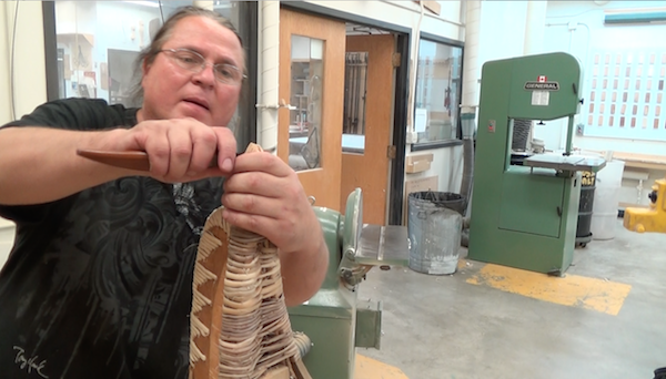 Wayne uses crooked knife to carve the prow point