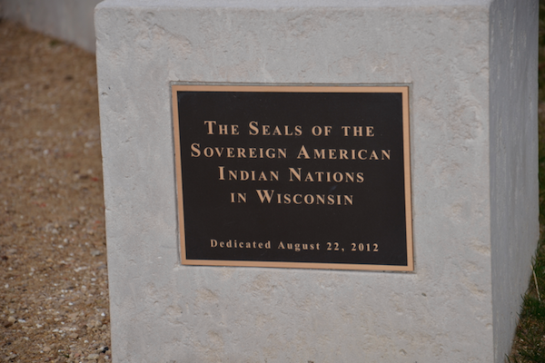 plaque on Dejope fire ring, commemorating the sovereign nations of Wisconsin