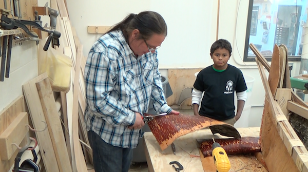 winter bark pieces are cut and added to stern